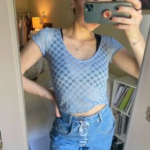 PAC sun pace blue flowered shirt, size xs